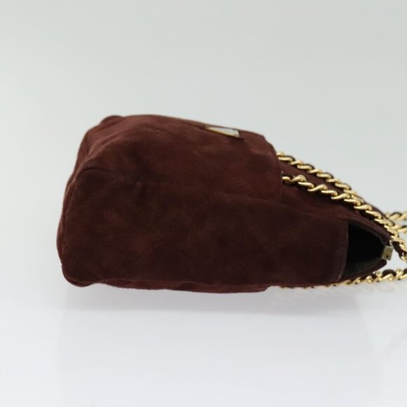 PRADA Chain Shoulder Bag Suede Brown Gold Auth - Picture 5 of 16
